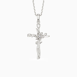 Floral Cross March Daffodil Birth Flower Necklace