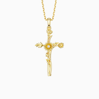 Floral Cross April Daisy Birth Flower Necklace