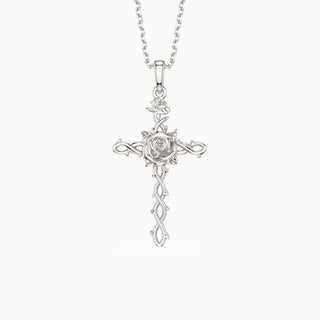 Floral Cross June Rose Birth Flower Necklace