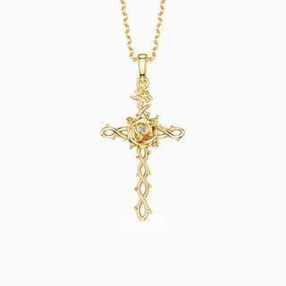 Floral Cross June Rose Birth Flower Necklace