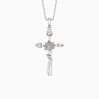 Floral Cross July Water Lily Birth Flower Necklace
