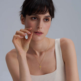 Floral Cross August Poppy Birth Flower Necklace