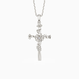 Floral Cross October Marigold Birth Flower Necklace