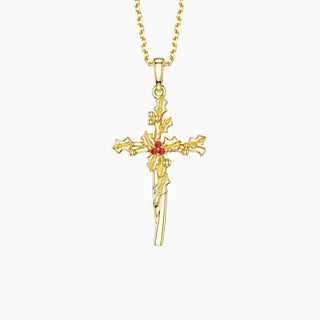 Floral Cross December Holly Birth Flower Necklace