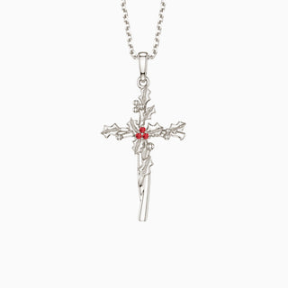 Floral Cross December Holly Birth Flower Necklace