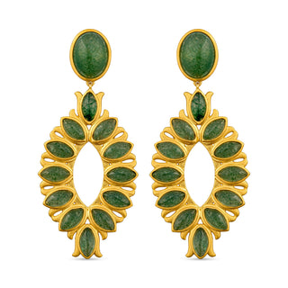 Water Lily Drop Earrings - Green Strawberry Quartz