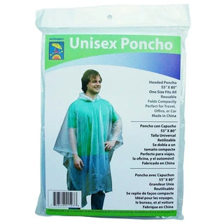 Unisex Plastic Poncho Hooded One Size Fits All 55x80