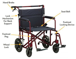 Drive Heavy Duty Bariatric Aluminum Transport Chair - 22 Inch Width Seat