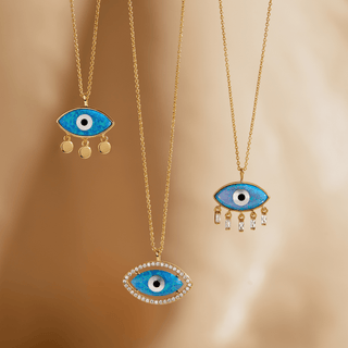 Divine Eye-  Lab Grown Opal Three Charm Lucky Eye Necklace