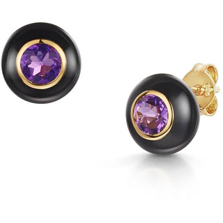 Black Enamel Rose Cut Amethyst Earrings