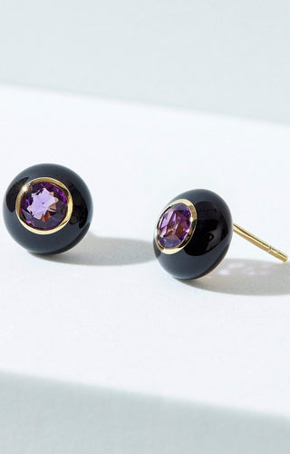 Black Enamel Rose Cut Amethyst Earrings
