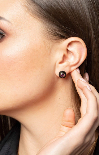 Black Enamel Rose Cut Amethyst Earrings
