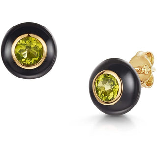 Black Enamel Rose Cut Peridot Earrings