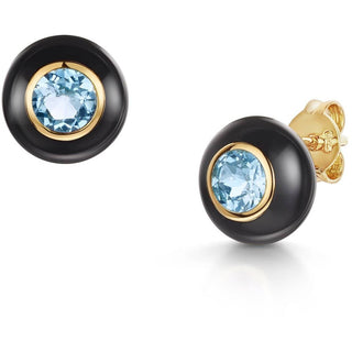 Black Enamel Rose Cut Sky Blue Topaz Earrings