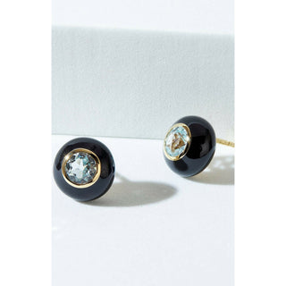 Black Enamel Rose Cut Sky Blue Topaz Earrings