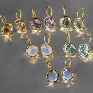 Elegant Round Lever Back Rainbow Moonstone  Earrings