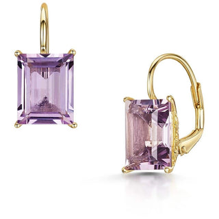 Emerald Cut Pink Amethyst Lever Back Earrings