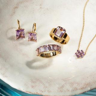 Emerald Cut Pink Amethyst Lever Back Earrings