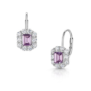 Mini Emerald Cut Pink Amethyst Earrings