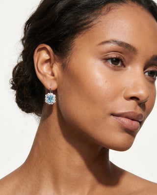 Mini Emerald Cut Sky Blue Topaz Earrings