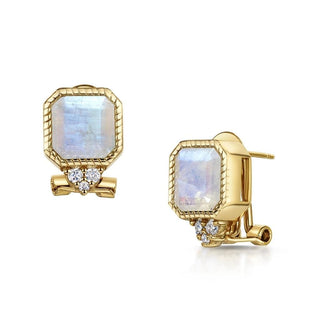 Rainbow Moonstone Asscher Cut Earrings