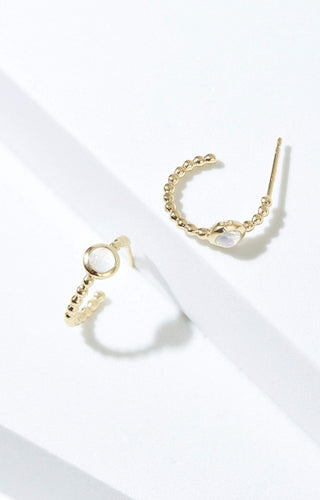 Rainbow Moonstone Huggie Hoop Earrings