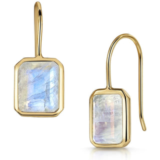Rainbow Moonstone Octagon Fish Hook Earrings