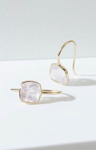 Rose Quartz Cushion Cut Fish Hook Earrings
