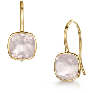 Rose Quartz Cushion Cut Fish Hook Earrings