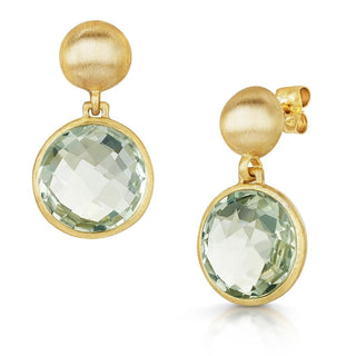 Round Shimmering Green Amethyst Dangle Earrings