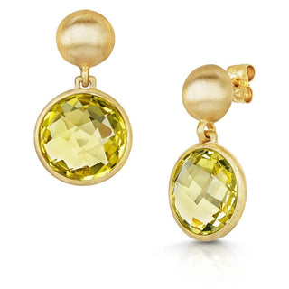 Round Shimmering Lemon Quartz Dangle Earrings