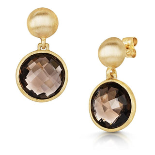 Round Shimmering Smoky Quartz Dangle Earrings