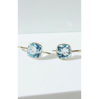 Sky Blue Topaz Cushion Cut Fish Hook Earrings