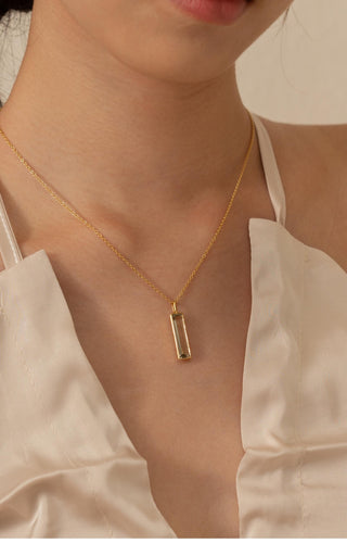 Elongated Baguette Green Amethyst Necklace