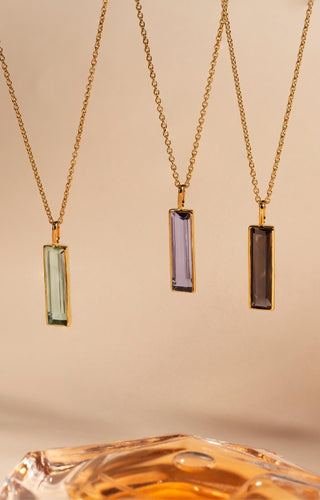 Elongated Baguette Green Amethyst Necklace