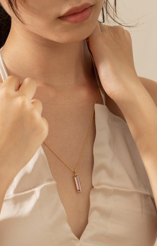 Elongated Baguette Pink Amethyst Necklace