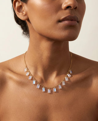 Baguette Charms Rainbow Moonstone Necklace