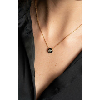Black Enamel Rose Cut Sky Blue Topaz Necklace