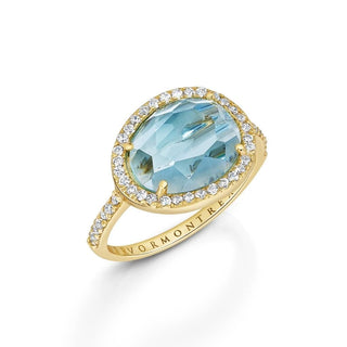 Table Cut Sky Blue Topaz Halo Ring