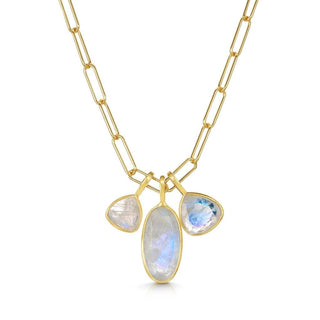 Triple Charm Organic Rainbow Moonstone Necklace