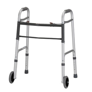 TWO BUTTON SMALL FOLDING WALKER WITH 5" WHEELS