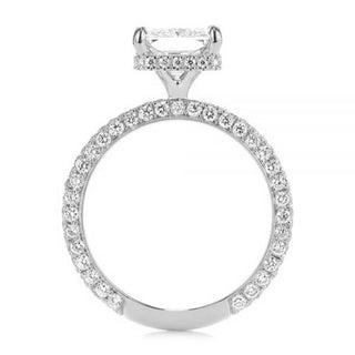 3.0ct Emerald Cut Moissanite Diamond Pavè Three Row Band Engagement Ring