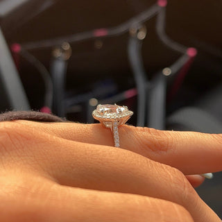 2.0ct Pear Cut Lab Blue Sapphire Halo Ring