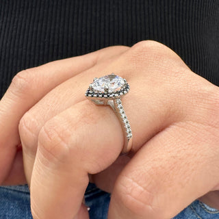 2.0ct Pear Cut Moissanite Black Halo Engagement Ring