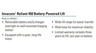 Invacare Electic Patient Lift Reliant ™ 450 450 lbs. Weight Capacity