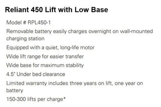 Invacare Electic Patient Lift Reliant ™ 450 450 lbs. Weight Capacity