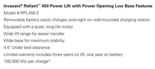 Invacare Electic Patient Lift Reliant ™ 450 450 lbs. Weight Capacity