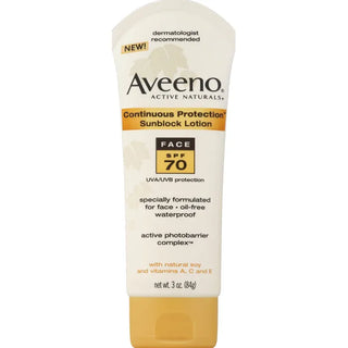 Aveeno Active Naturals Continuous Protection Face SPF 70 Sunblock Lotion 3 oz