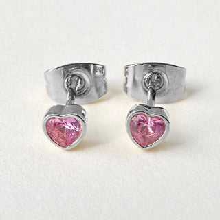 Pink Crystal Heart Stud Earrings
