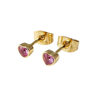 Pink Crystal Heart Stud Earrings